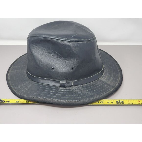 Vintage Wilsons‎ SZ Large Black Leather Safari Hat Made In USA - Picture 10 of 10